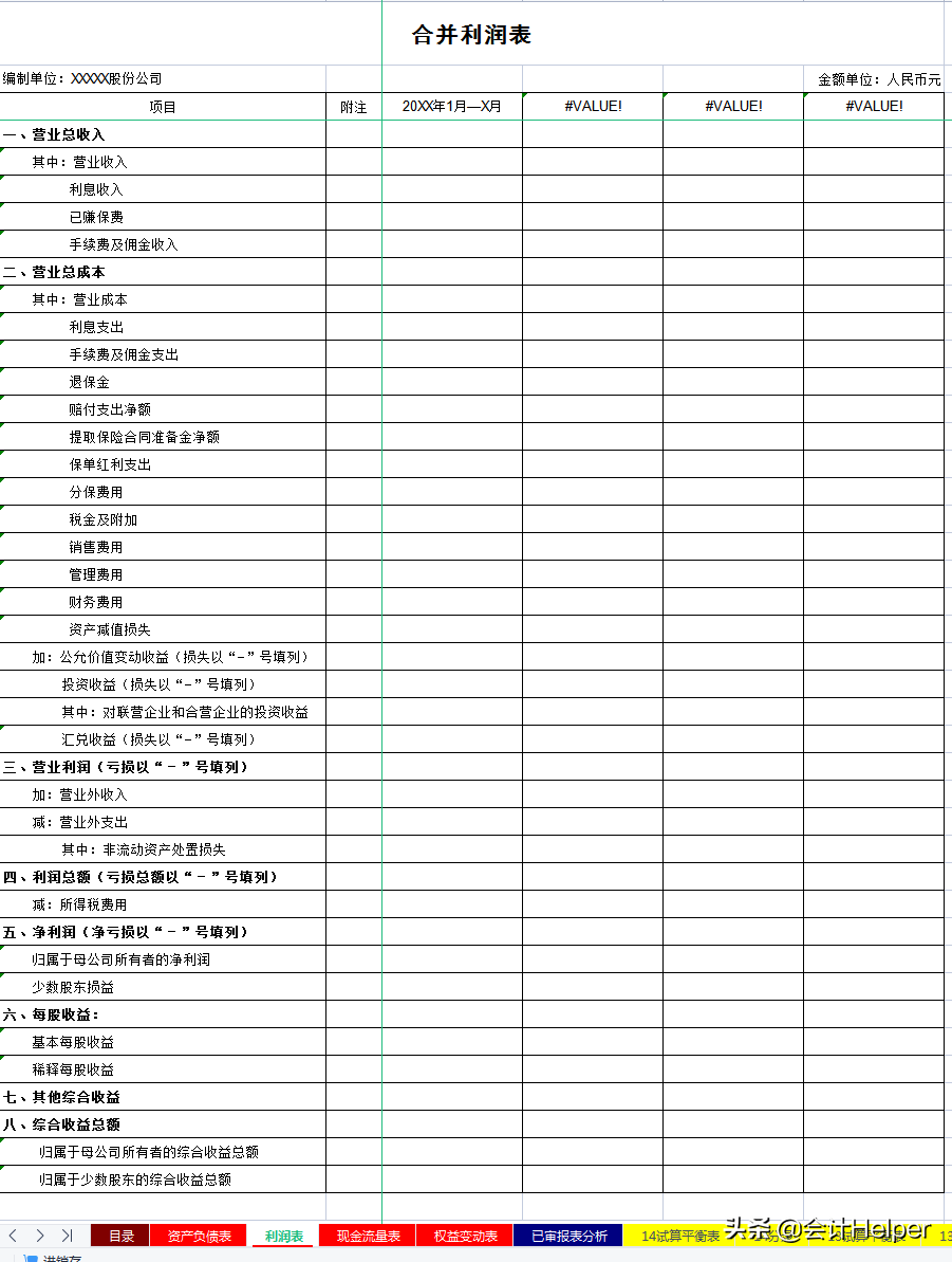 全自动Excel合并财务报表模板,附试算平衡表及附注,直接套用